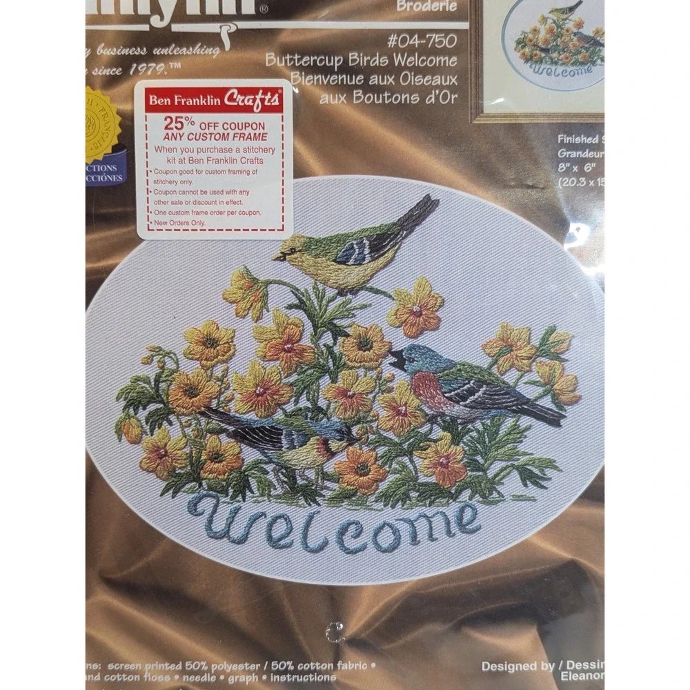 JANLYNN EMBROIDERY PATTERN #04-750 BUTTERCUP BIRDS WELCOME‎